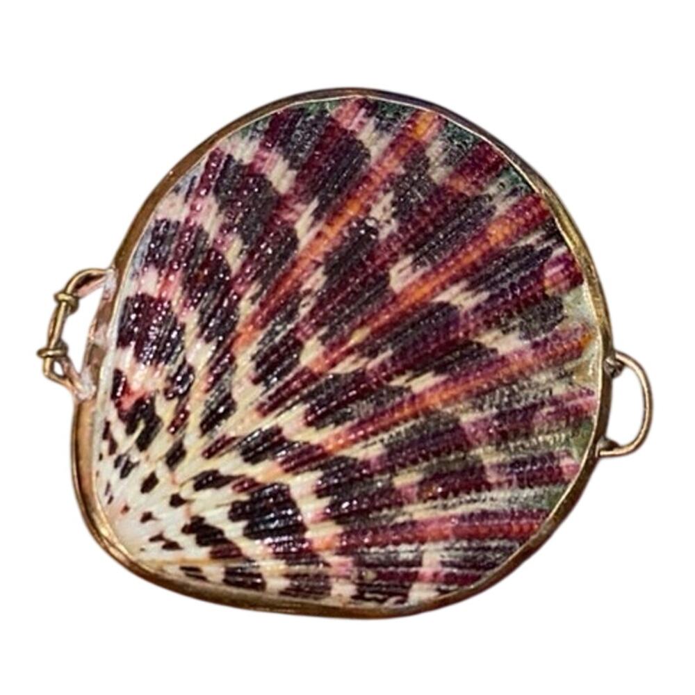 Vintage hinged seashell trinket locket box pendant beach necklace ring holder